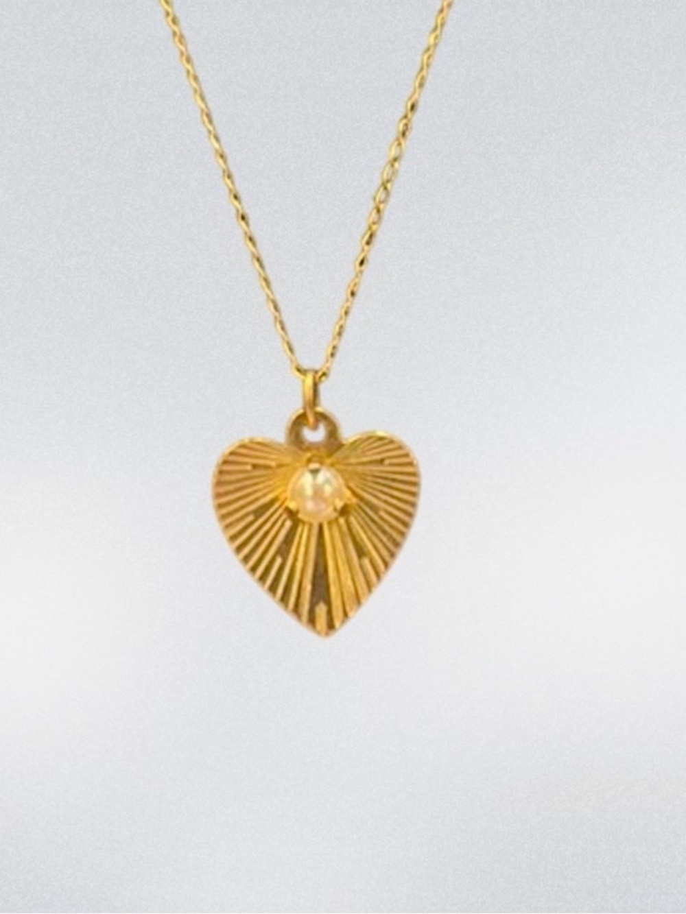 Vintage 14k Gold Necklace~15”Chain~Heart Pendant w/ Genuine Pearl~1.3g Tested